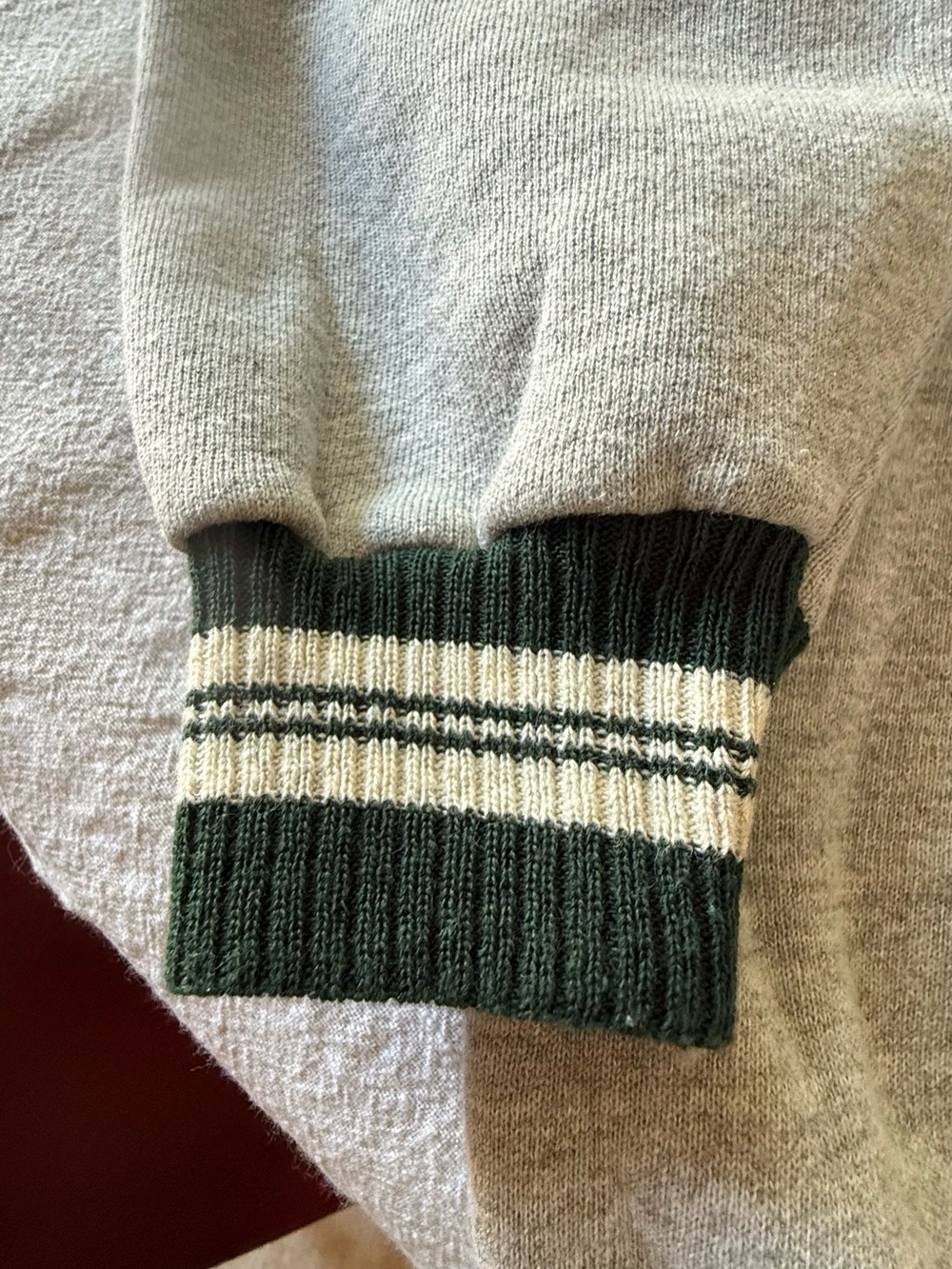 Tultex Light Gray Crewneck Sweatshirt with Dark Green Trim - Picture 2 of 5